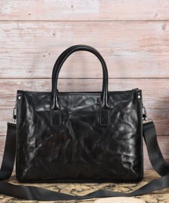 The Jett Black Briefcase Hand Crafted Leather Messenger Bag