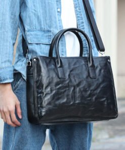 TheJett Men sBlackLeatherBriefcase 6