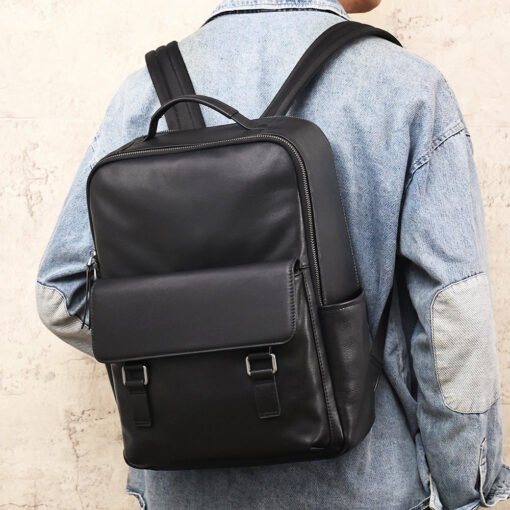 TheZilla BlackLeatherBackpackforMen 15