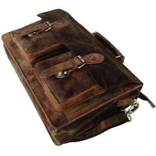The Distressed Removable Strap Briefcase Full Grain Buffalo Leather Bag