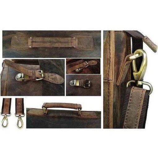 The Distressed Removable Strap Briefcase Full Grain Buffalo Leather Bag