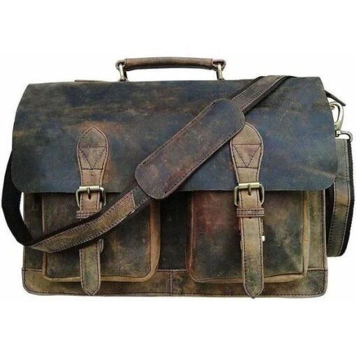 The Distressed Removable Strap Briefcase Full Grain Buffalo Leather Bag
