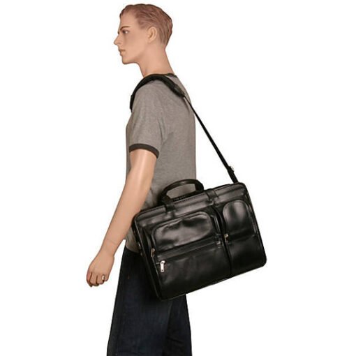 The Hubbard Double Compartments Laptop Briefcase Top-Grain Cowhide Leather Bag