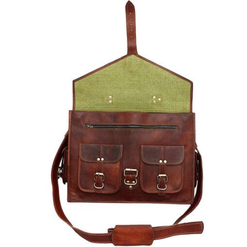 the attorney full grain leather messenger bag laptop briefcase for men open