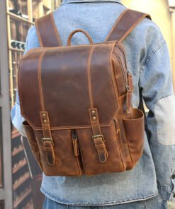 the compact leather backpack light brown10