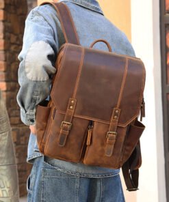the compact leather backpack light brown11