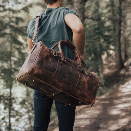 the denali leather duffel bag for men back worn