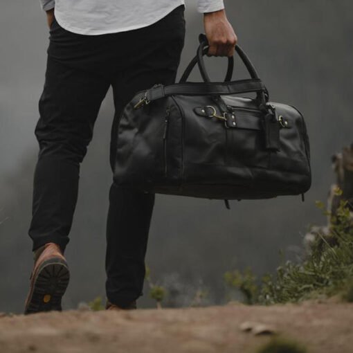 the denali leather duffel bag for men black rear