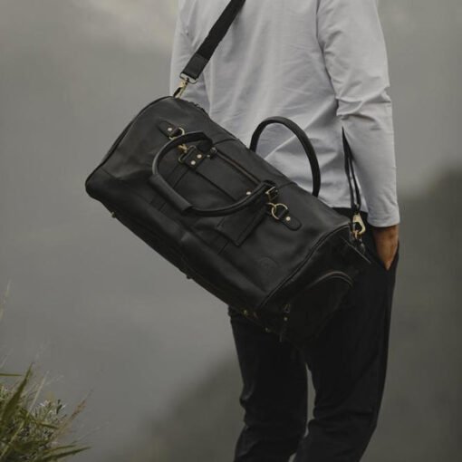 the denali leather duffel bag for men black worn
