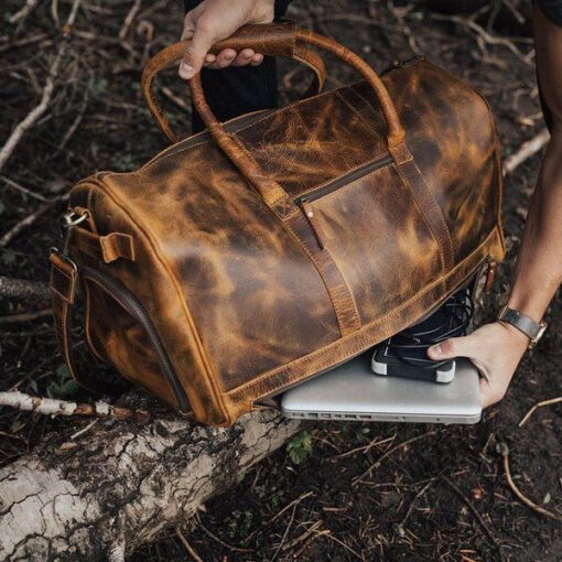 the denali leather duffel bag for men bottom zipper