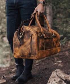 the denali leather duffel bag for men held antique brown