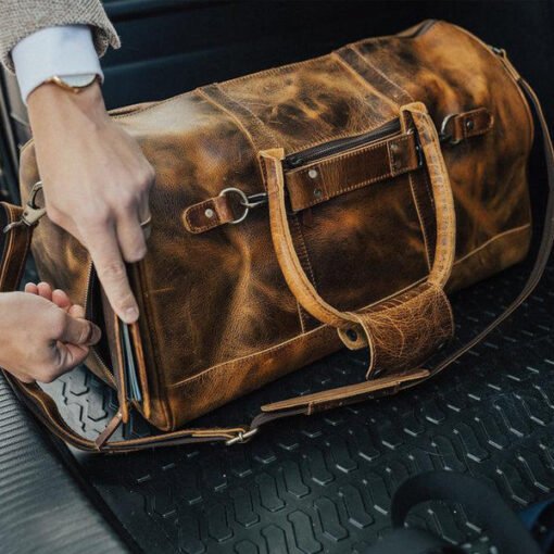 the denali leather duffel bag for men passport insert