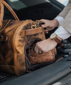 the denali leather duffel bag for men shoe insert