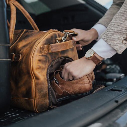 the denali leather duffel bag for men shoe insert
