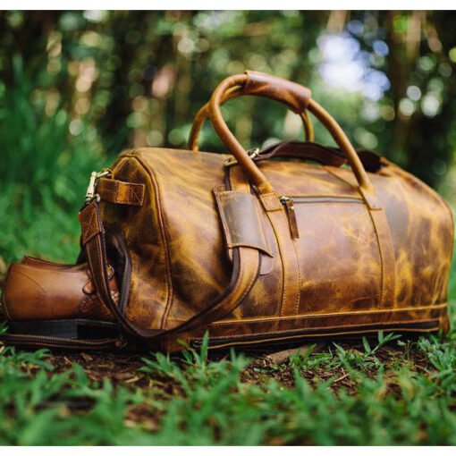 the denali leather duffel bag for men shoe stood