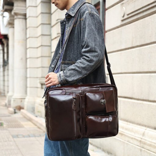 the double leather backpack convertible briefcase for men 18