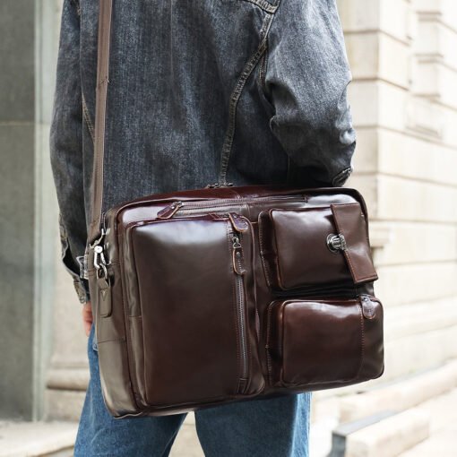 the double leather backpack convertible briefcase for men 19