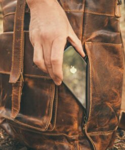 the kobuk mens leather backpack laptop rucksack antique brown long phone
