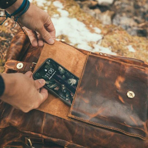 the kobuk mens leather backpack laptop rucksack antique brown wide phone