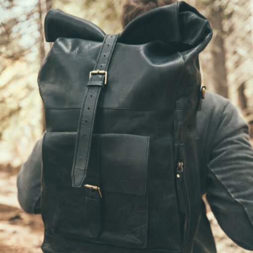 the kobuk mens leather backpack laptop rucksack midnight black worn