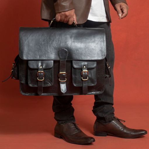 the noir black buffalo leather briefcase for men 14