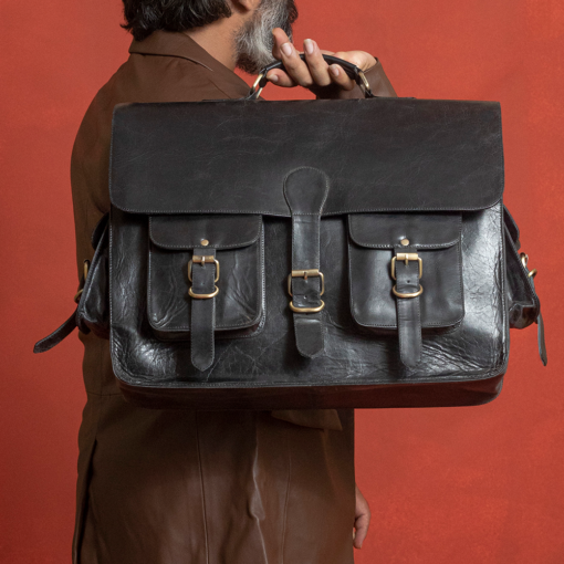 the noir black buffalo leather briefcase for men 15