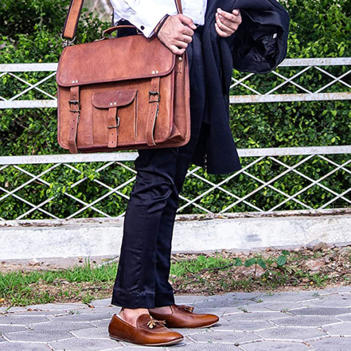 The Vintage Laptop Briefcase Satchel Cowhide Leather Bag